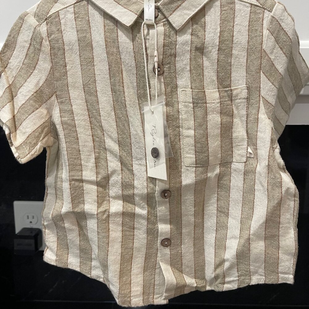 Rylee + Cru collared short sleeve shirt in Autumn stripe -size 18-24M - Picture 2 of 3